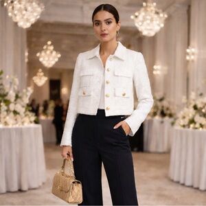 NWOT Dolce Cabo White Tweed Cropped Blazer-Jacket small